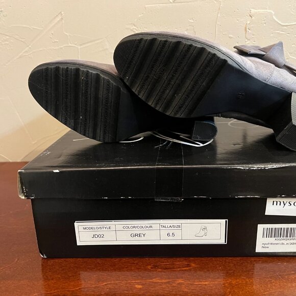 Mysoft Women's Gray Suede Ankle Boots - Bow Detail Block Heel - Size 6.5 - Picture 5 of 5